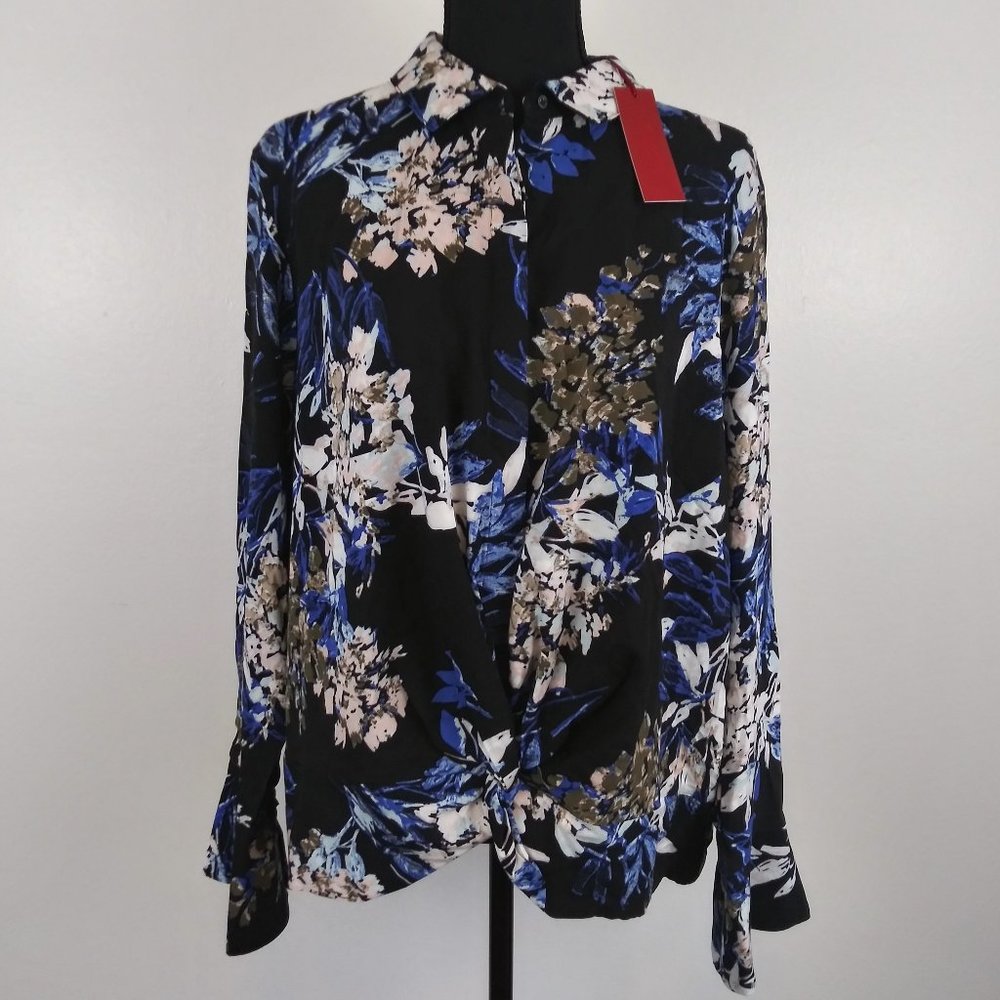 NWT Jennifer Lopez Floral Knot Twist Blouse Top - Picture 1 of 7